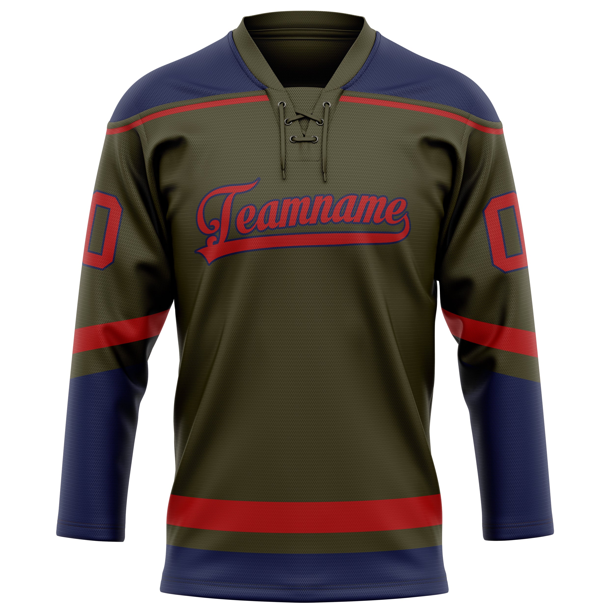 Personalized Olive & Red Solid Colour Hockey Jersey