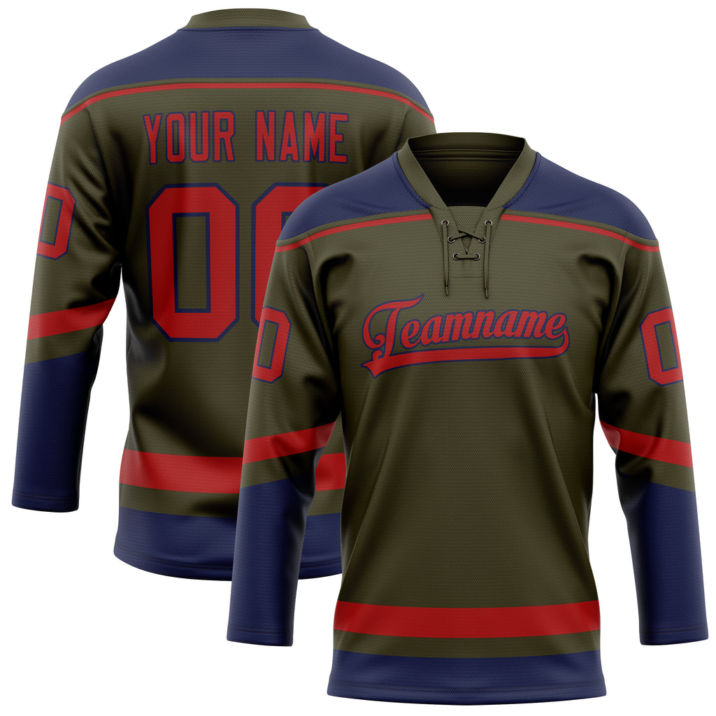 Personalized Olive & Red Solid Colour Hockey Jersey