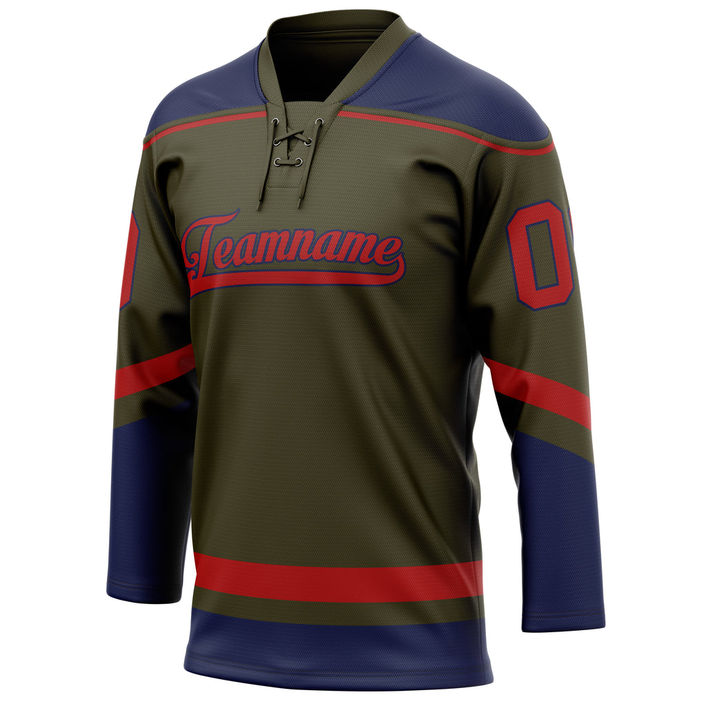 Personalized Olive & Red Solid Colour Hockey Jersey