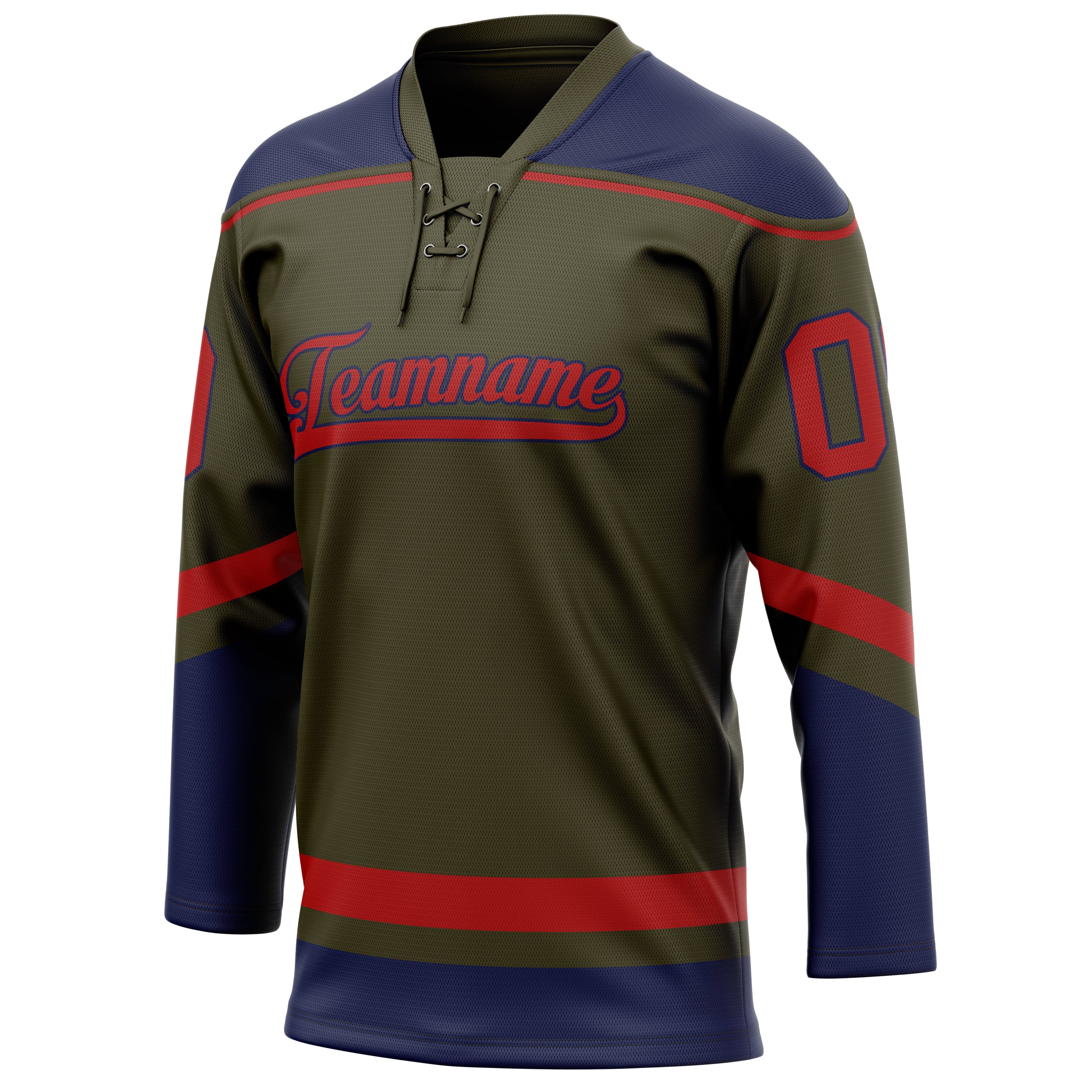 Personalized Olive & Red Solid Colour Hockey Jersey