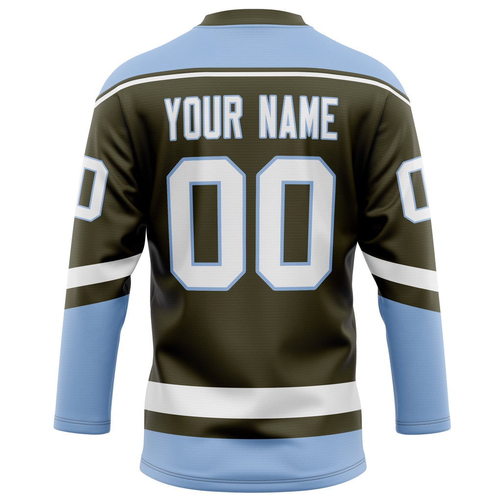Personalized Olive & Light Blue Solid Colour Hockey Jersey