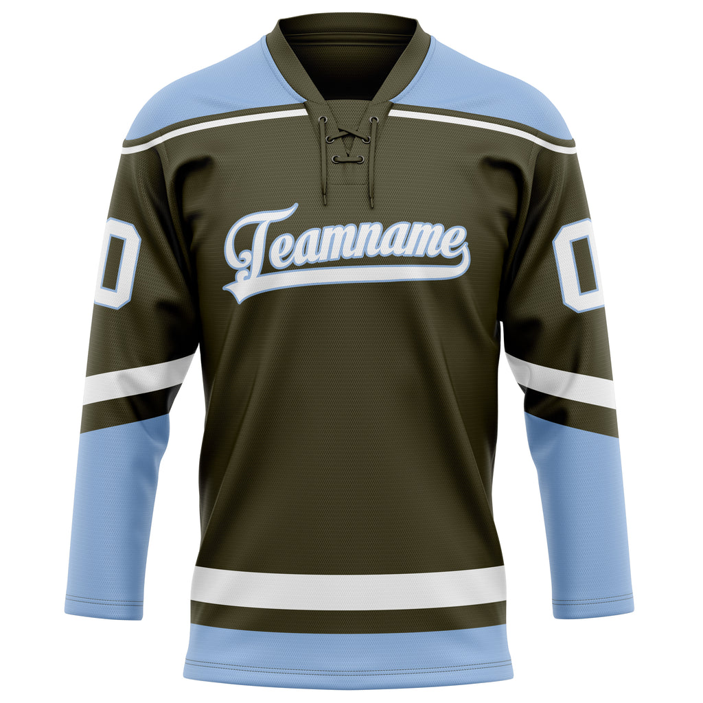Personalized Olive & Light Blue Solid Colour Hockey Jersey