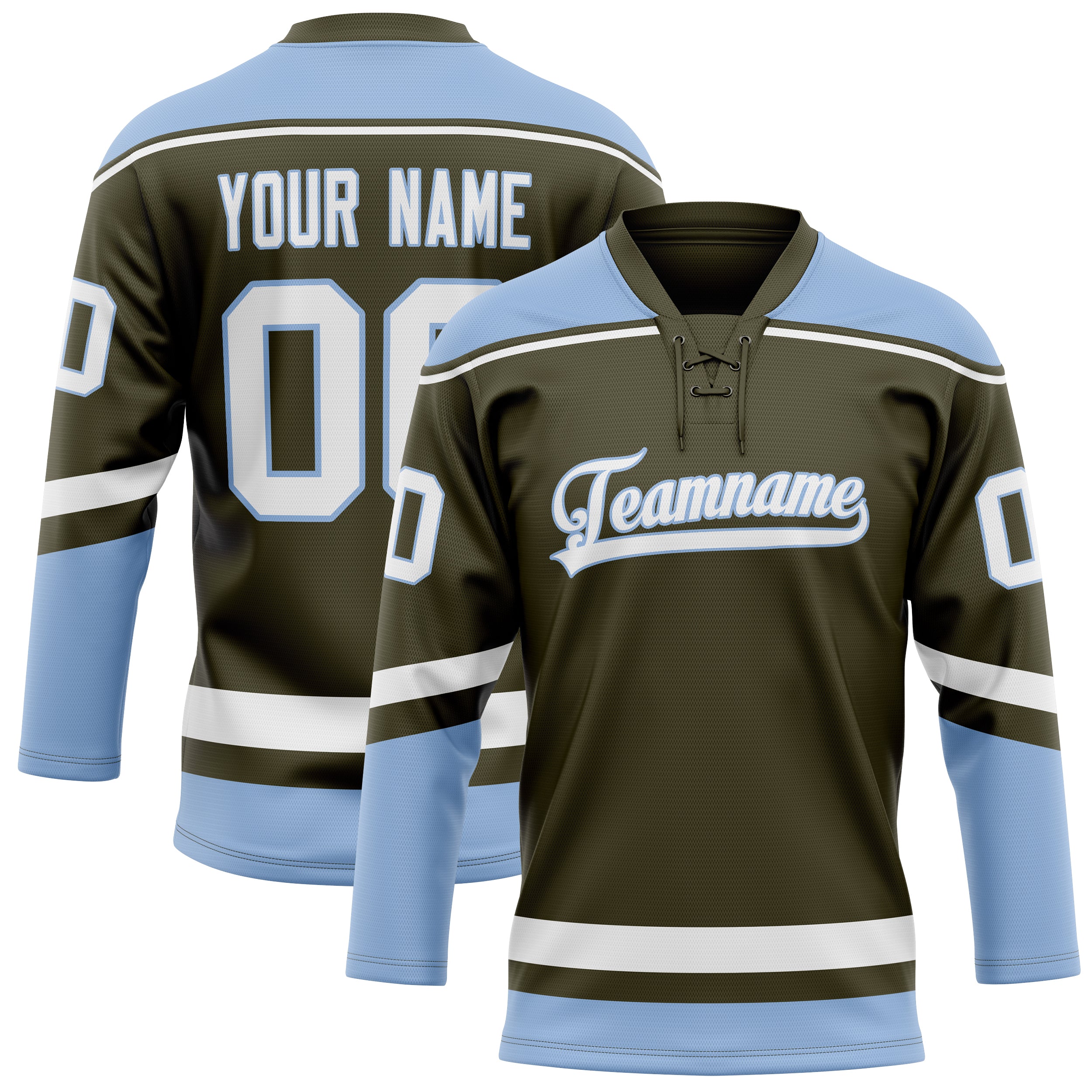 Personalized Olive & Light Blue Solid Colour Hockey Jersey