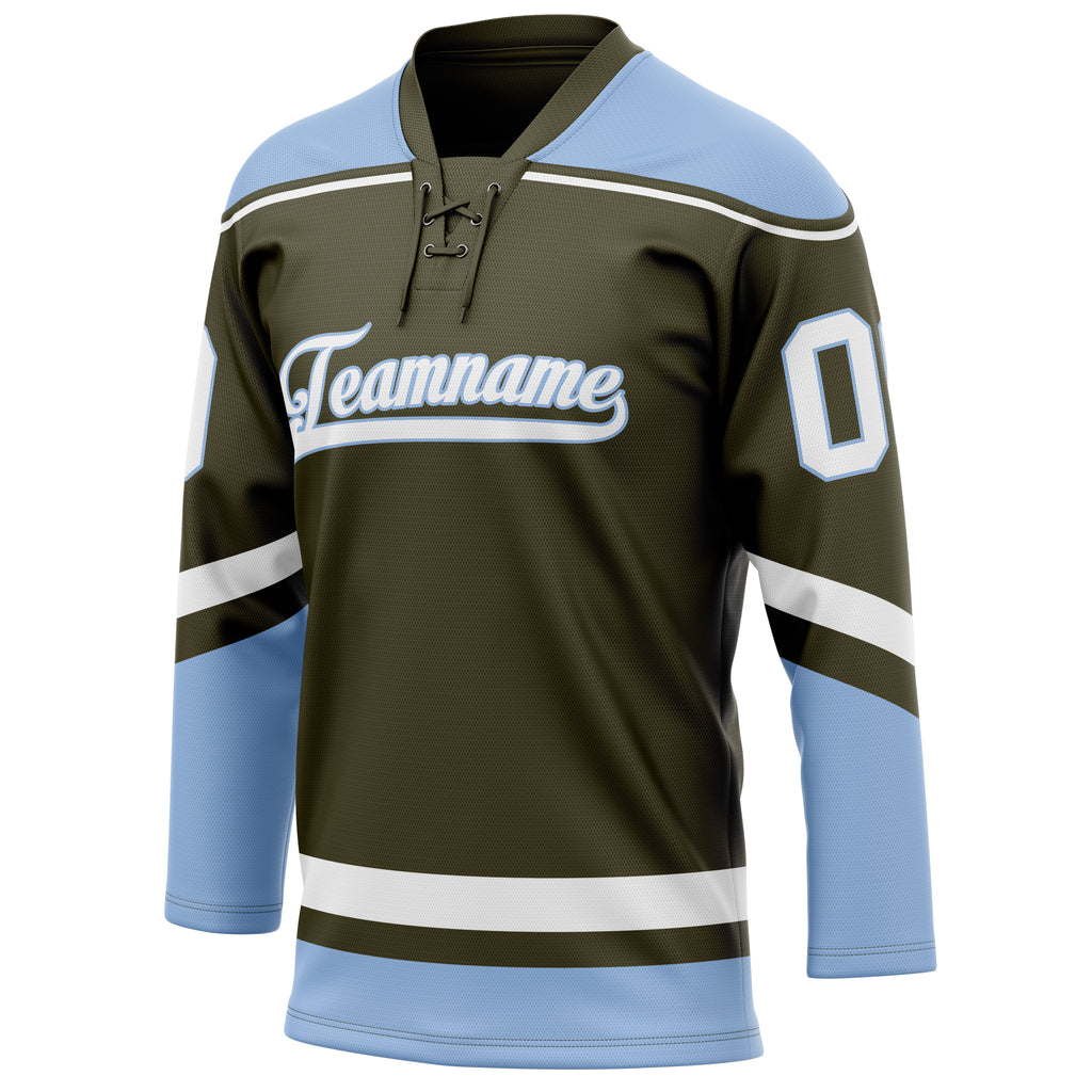 Personalized Olive & Light Blue Solid Colour Hockey Jersey
