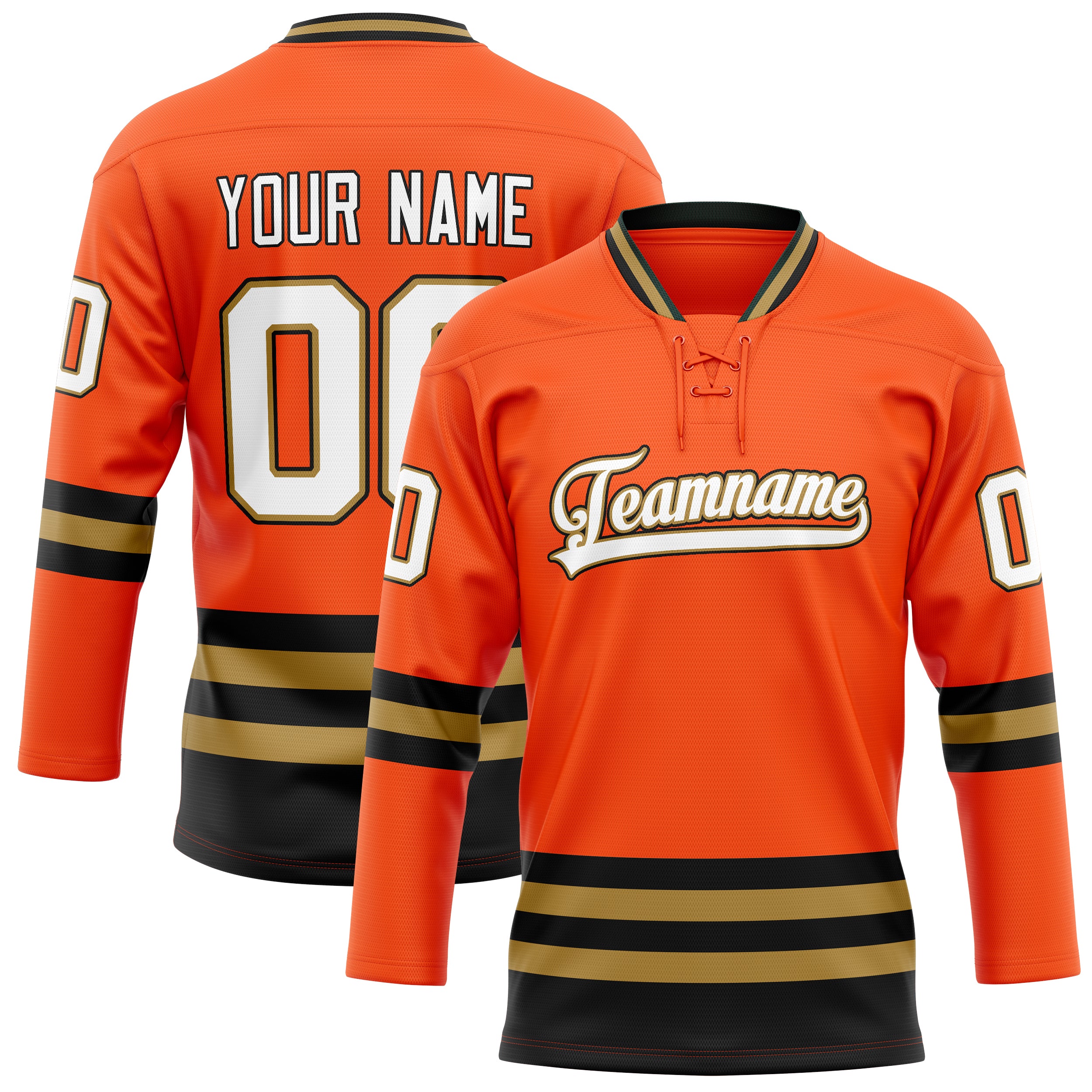 Personalized Orange & Old Gold Solid Colour Hockey Jersey