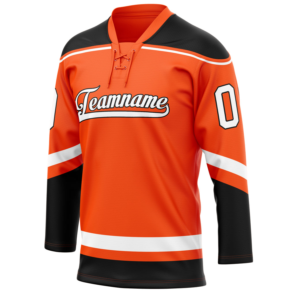 Personalized Orange & Black Solid Colour Hockey Jersey