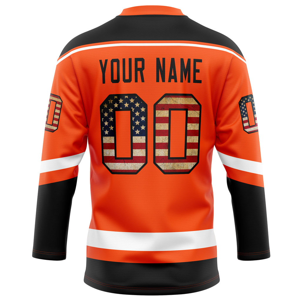 Personalized Orange & Black Solid Colour Hockey Jersey