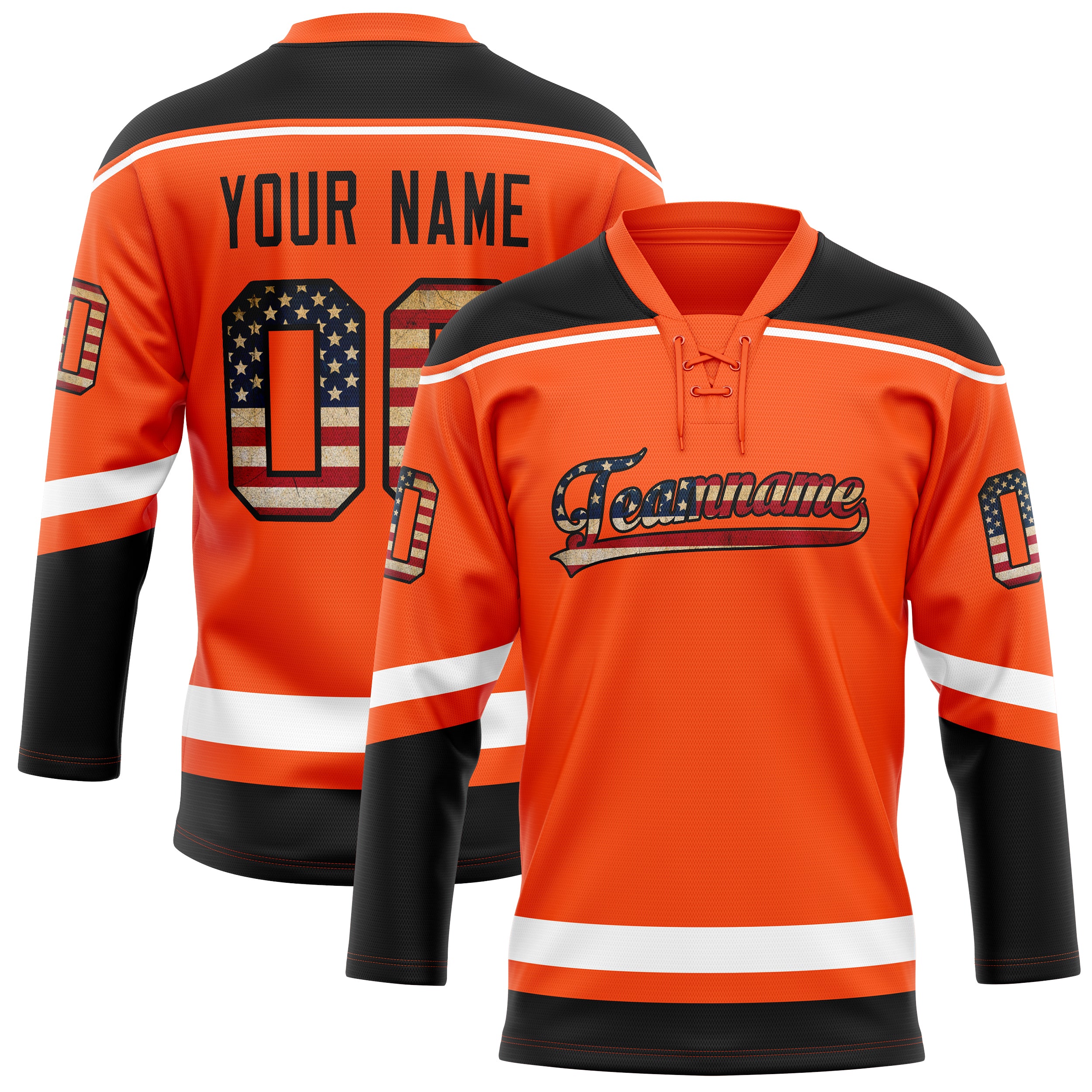 Personalized Orange & Black Solid Colour Hockey Jersey