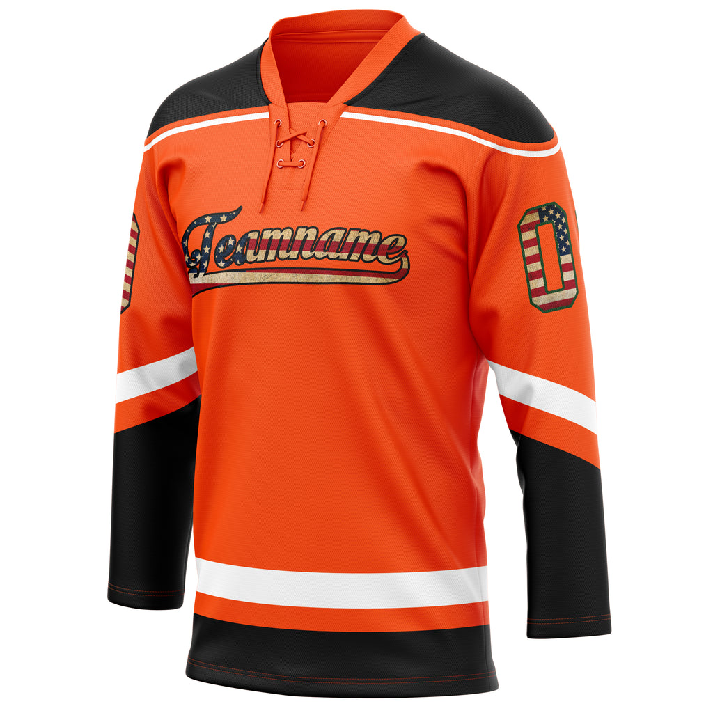 Personalized Orange & Black Solid Colour Hockey Jersey