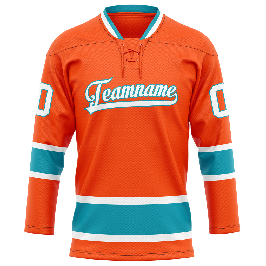 Personalized Orange & Teal Solid Colour Hockey Jersey