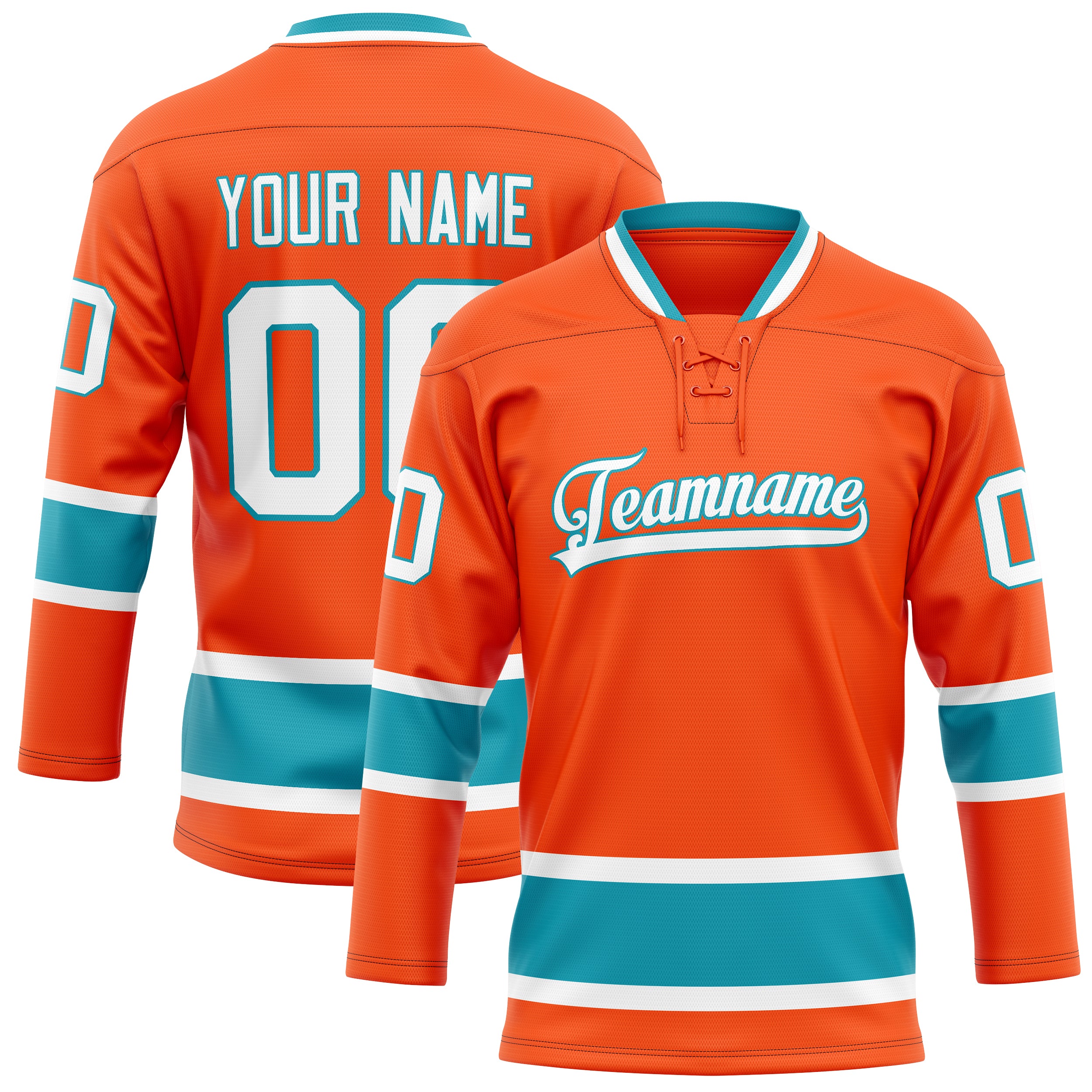 Personalized Orange & Teal Solid Colour Hockey Jersey