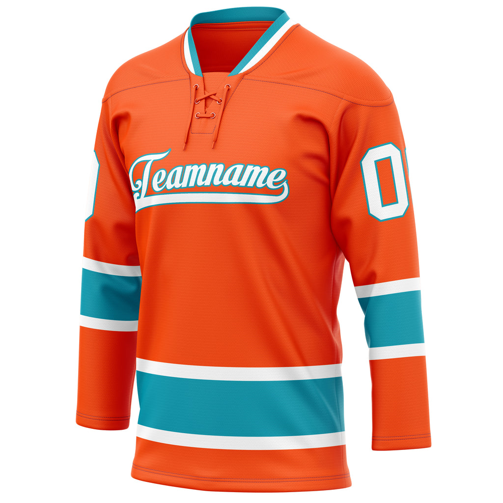 Personalized Orange & Teal Solid Colour Hockey Jersey