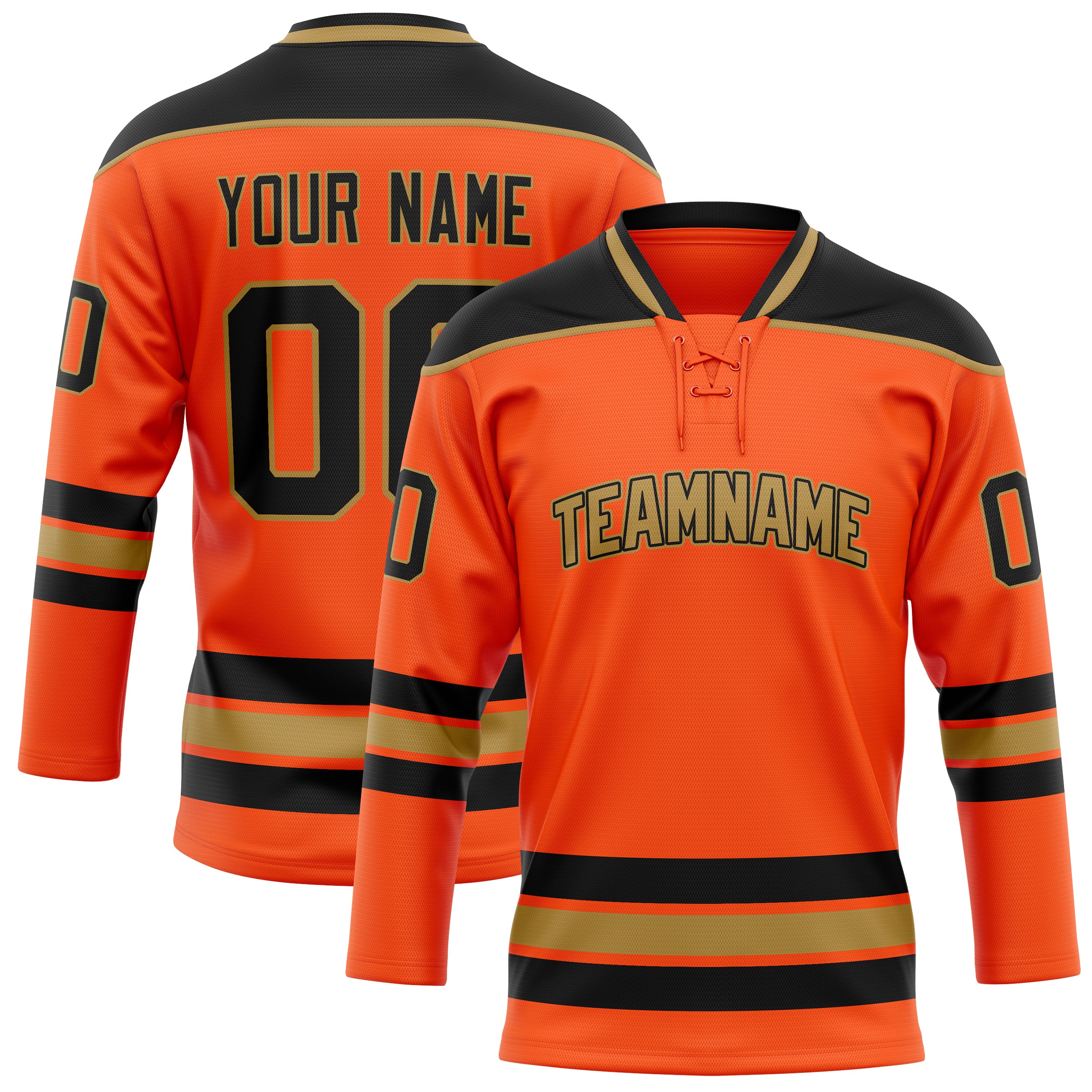 Personalized Orange & Black Solid Colour Hockey Jersey