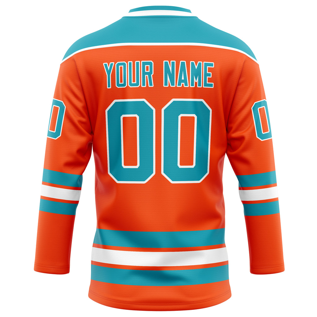 Personalized Orange & Teal Solid Colour Hockey Jersey
