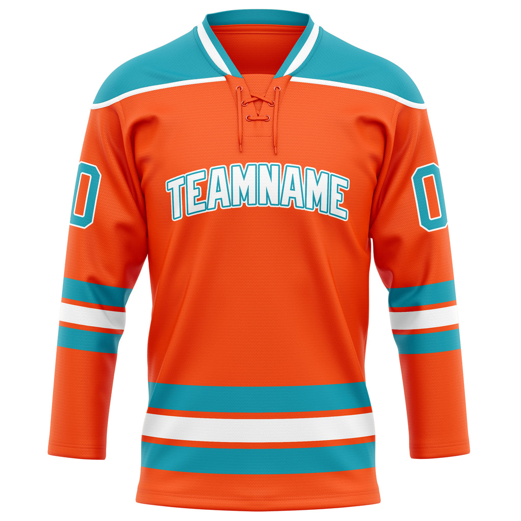 Personalized Orange & Teal Solid Colour Hockey Jersey