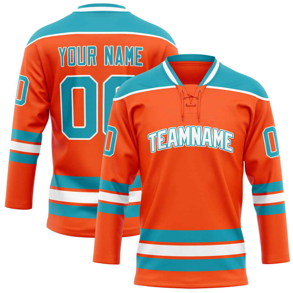 Personalized Orange & Teal Solid Colour Hockey Jersey