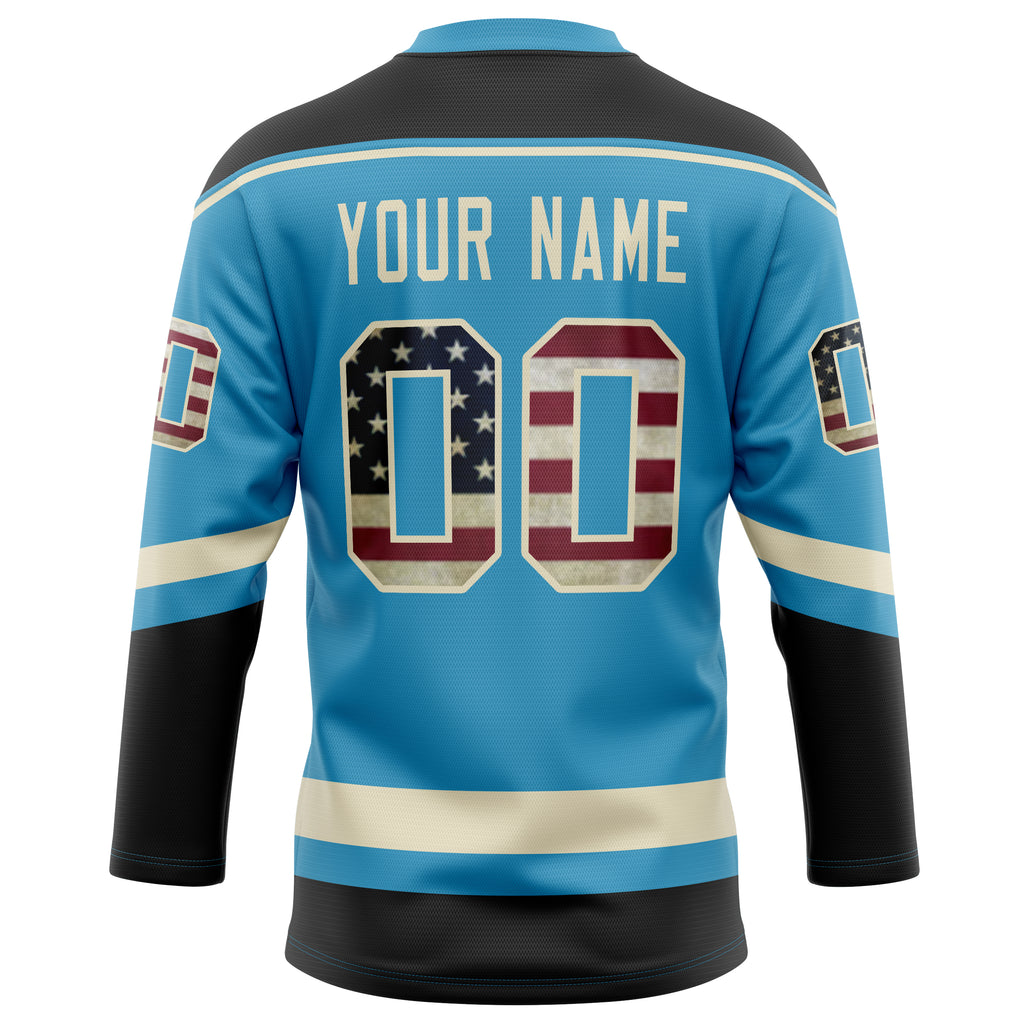 Personalized Panther & Blue Black Solid Colour Hockey Jersey