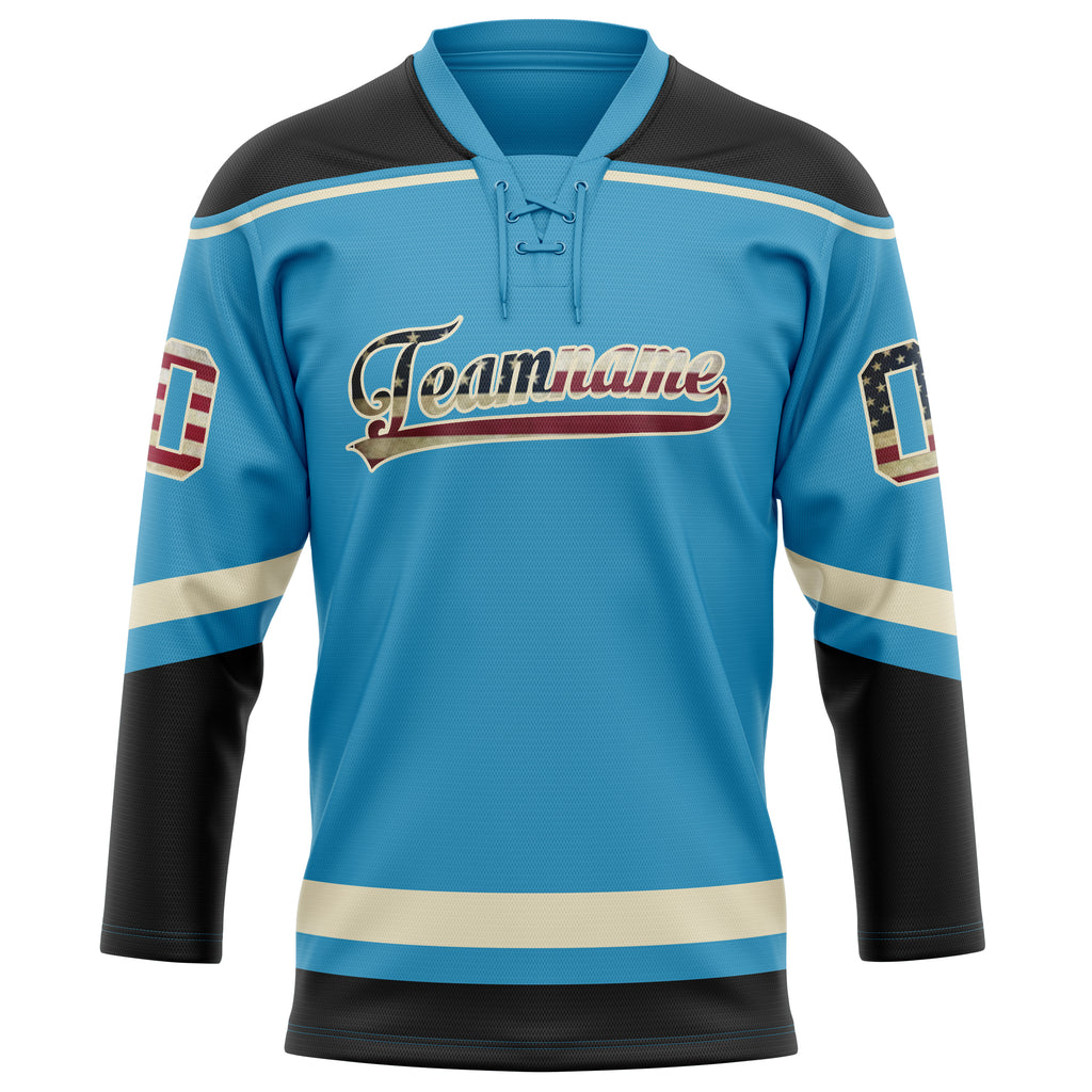 Personalized Panther & Blue Black Solid Colour Hockey Jersey