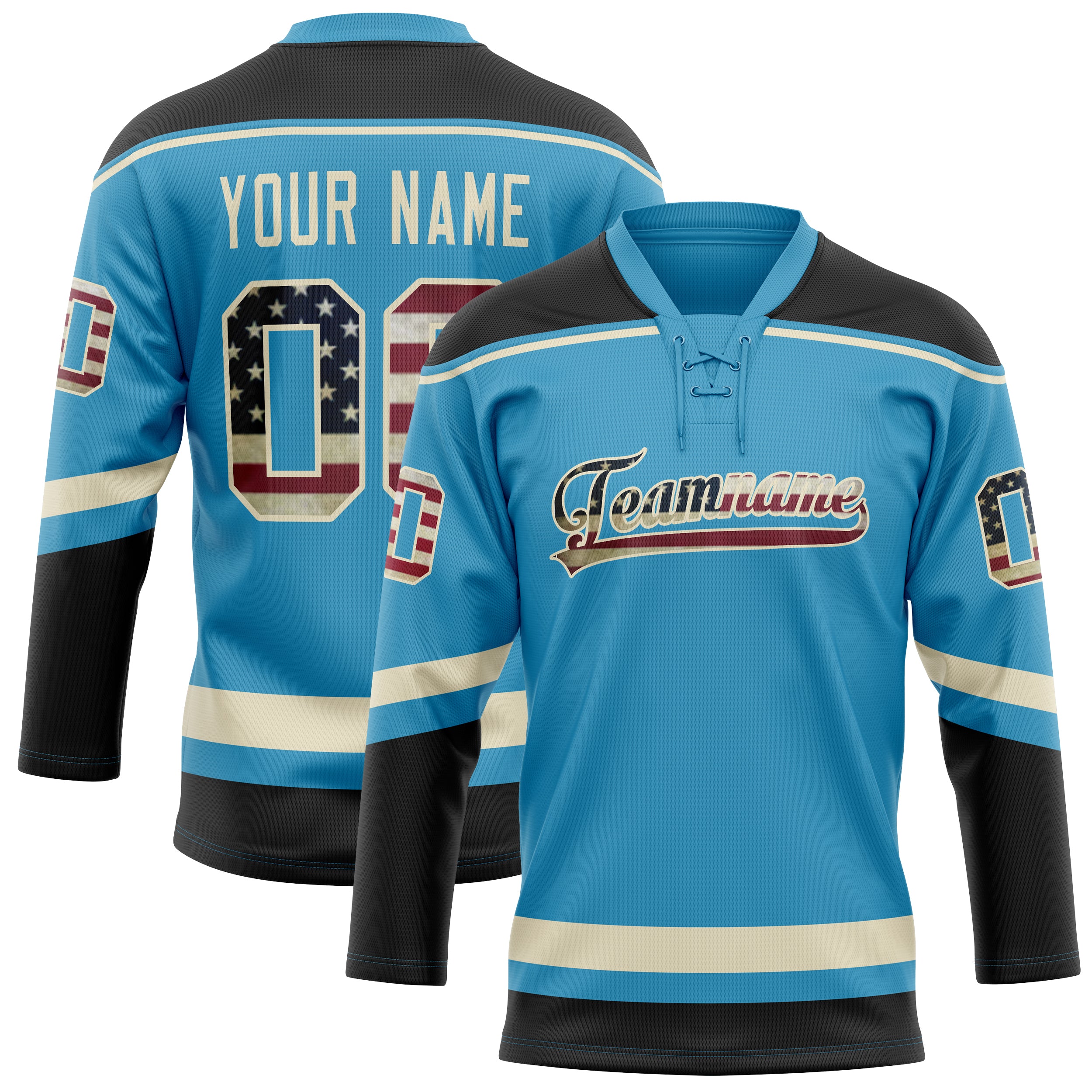 Personalized Panther & Blue Black Solid Colour Hockey Jersey