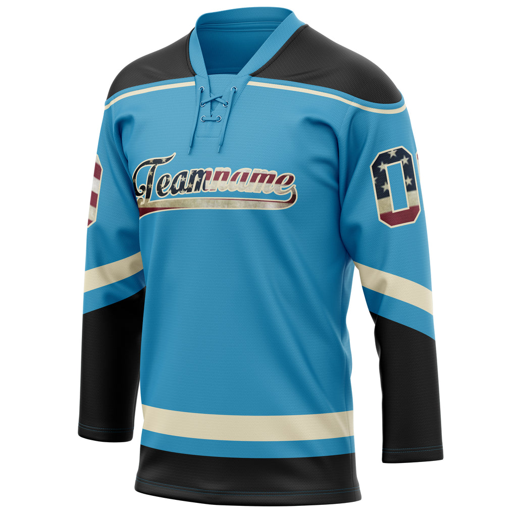 Personalized Panther & Blue Black Solid Colour Hockey Jersey