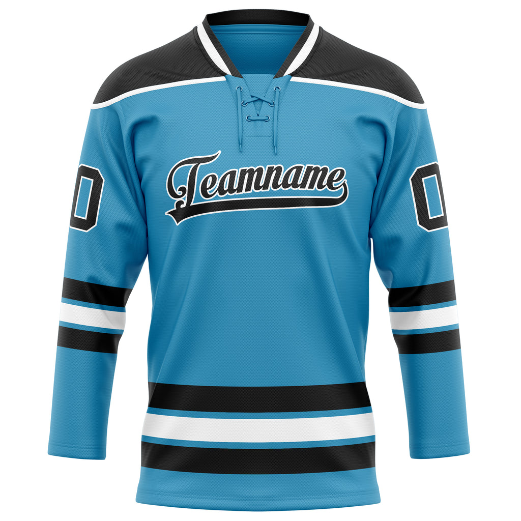 Personalized Panther & Blue Black Solid Colour Hockey Jersey