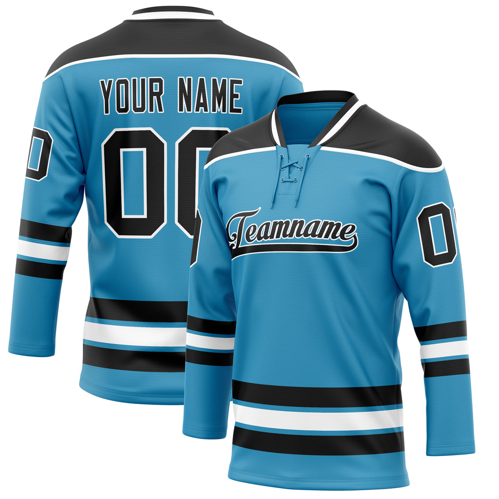 Personalized Panther & Blue Black Solid Colour Hockey Jersey