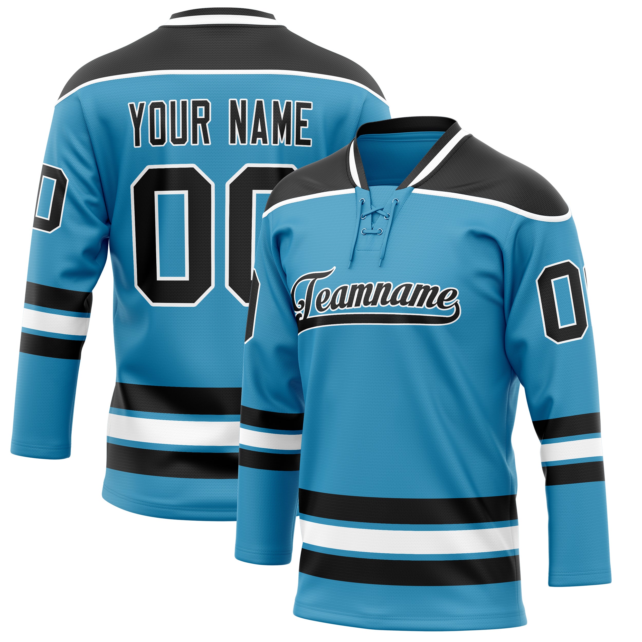 Personalized Panther & Blue Black Solid Colour Hockey Jersey