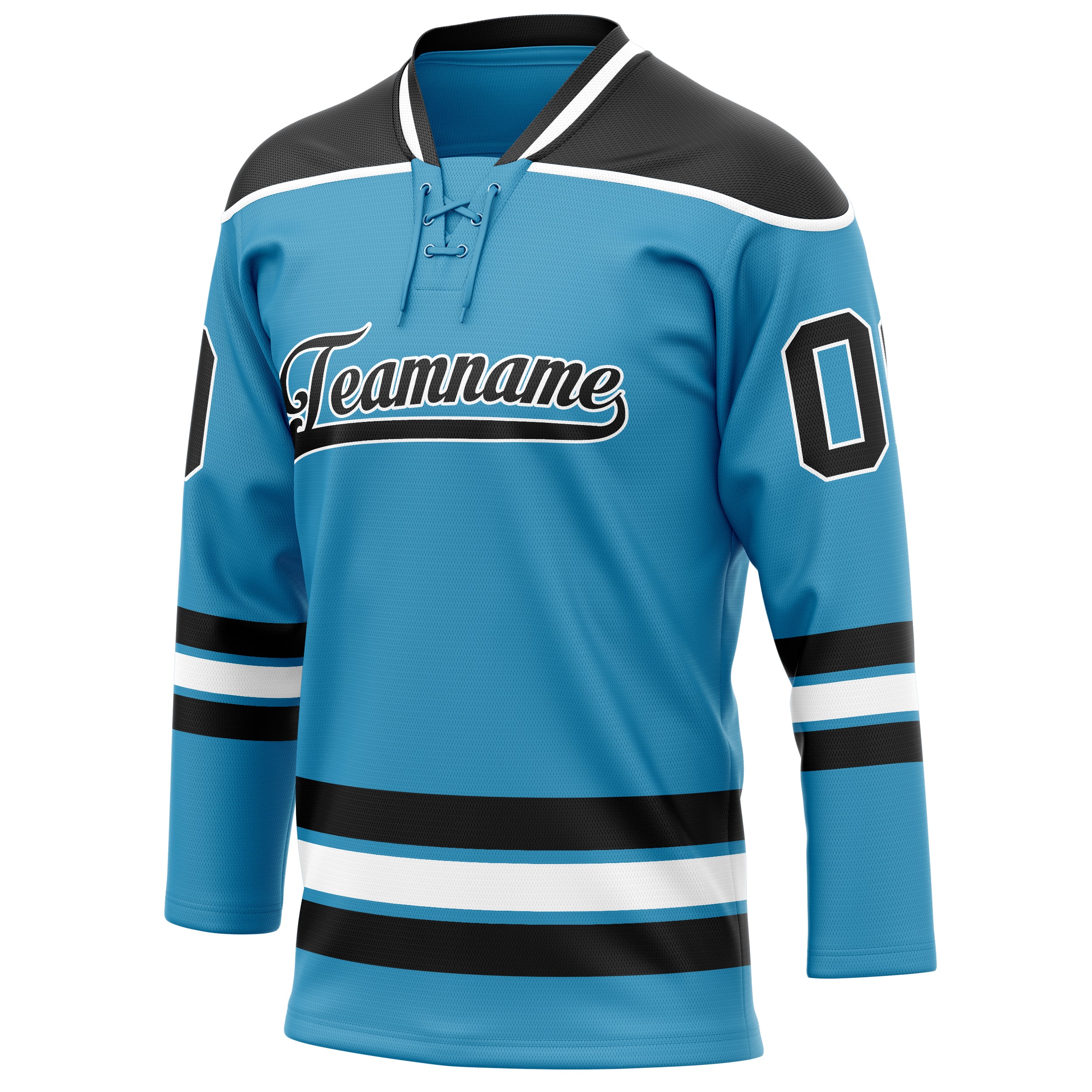 Personalized Panther & Blue Black Solid Colour Hockey Jersey