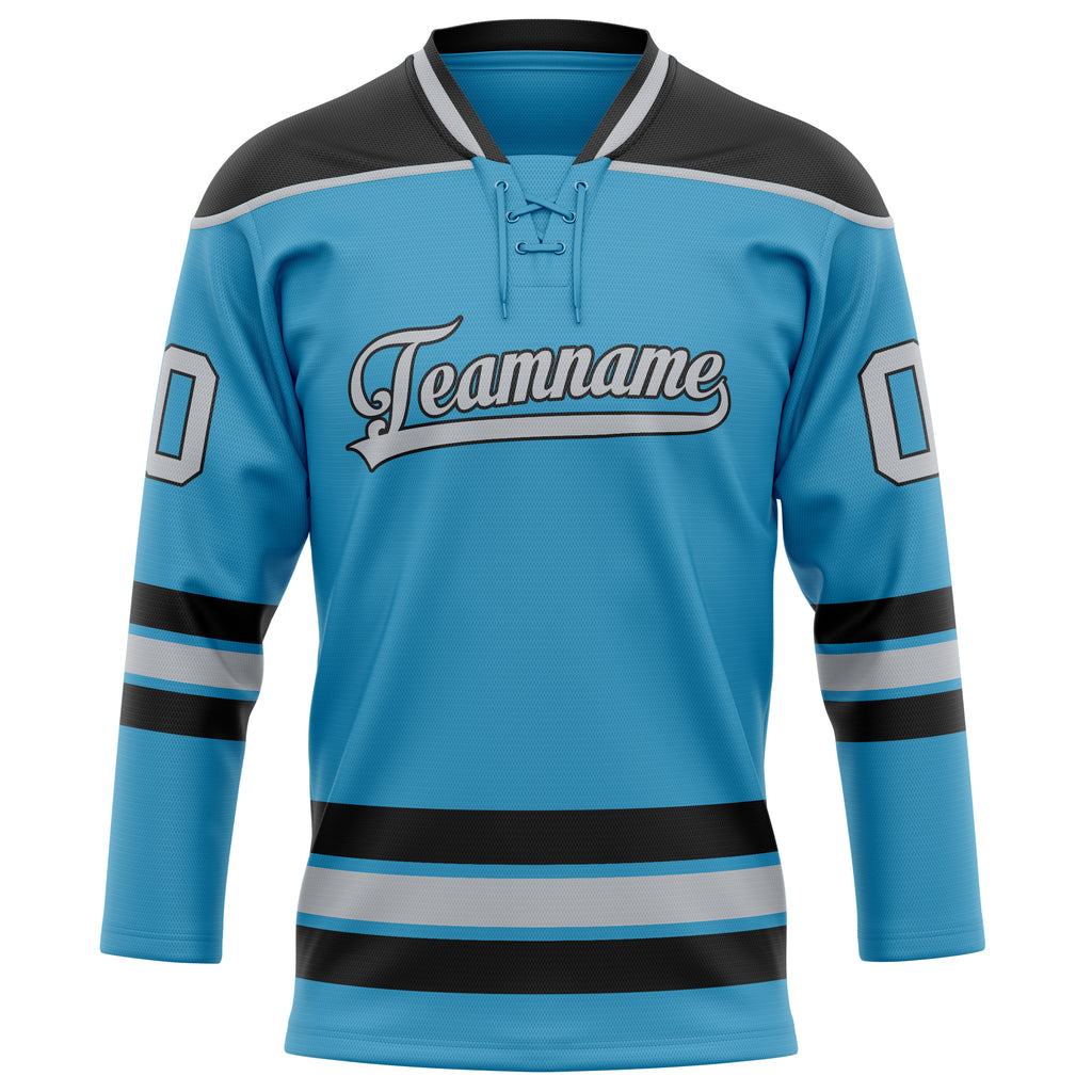 Personalized Panther & Blue Black Solid Colour Hockey Jersey