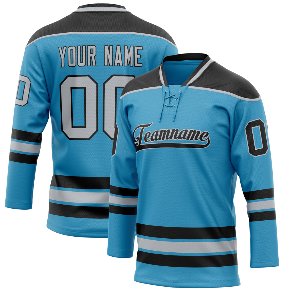 Personalized Panther & Blue Black Solid Colour Hockey Jersey
