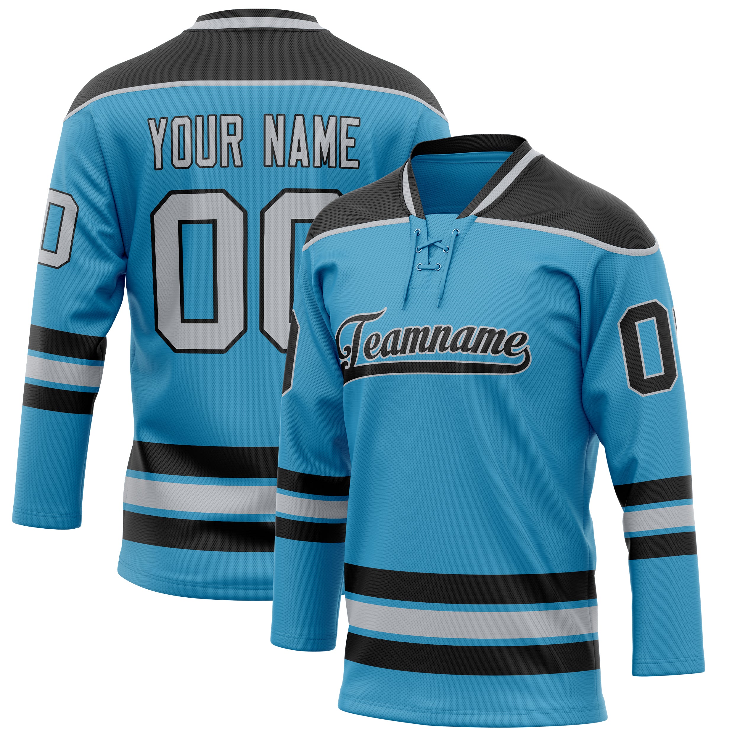 Personalized Panther & Blue Black Solid Colour Hockey Jersey