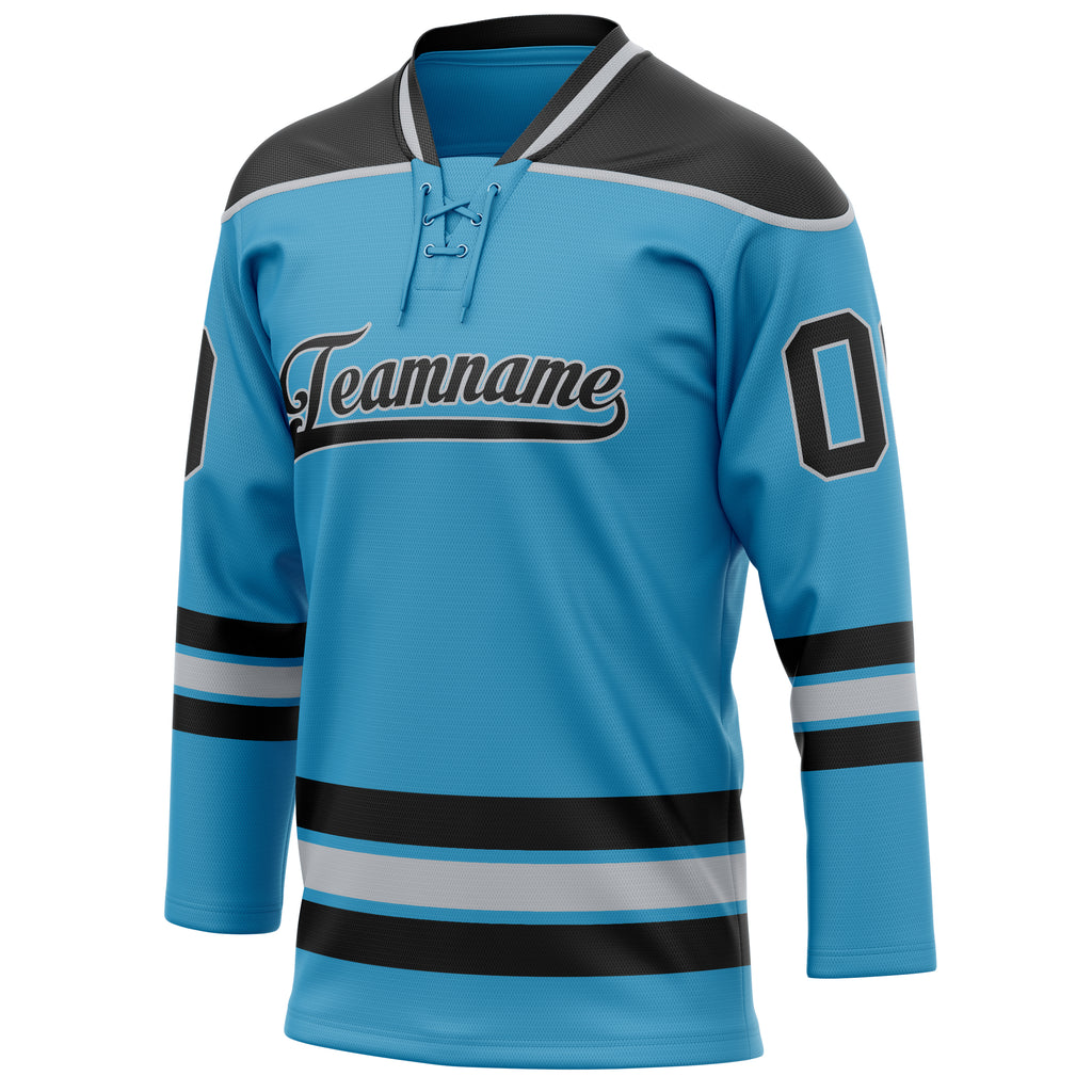 Personalized Panther & Blue Black Solid Colour Hockey Jersey