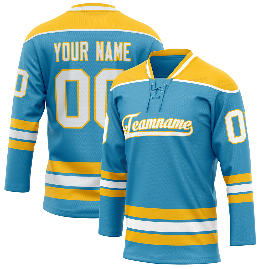 Personalized Panther & Blue Gold Solid Colour Hockey Jersey