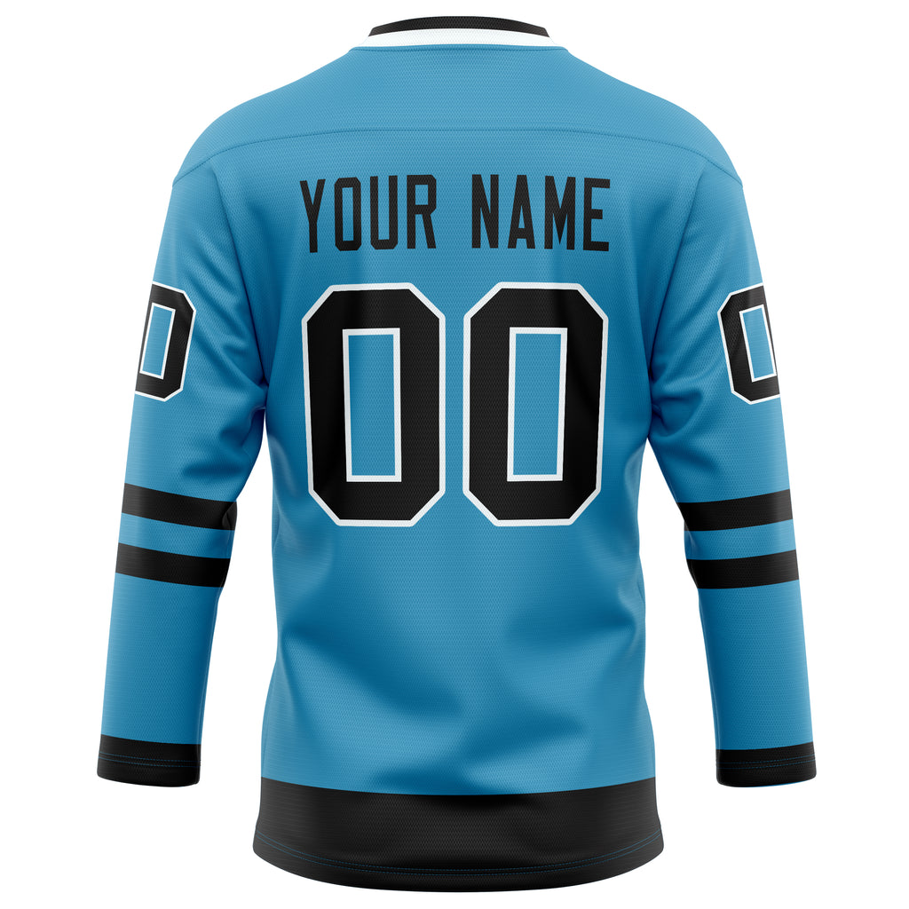 Personalized Panther & Blue Black Solid Colour Hockey Jersey