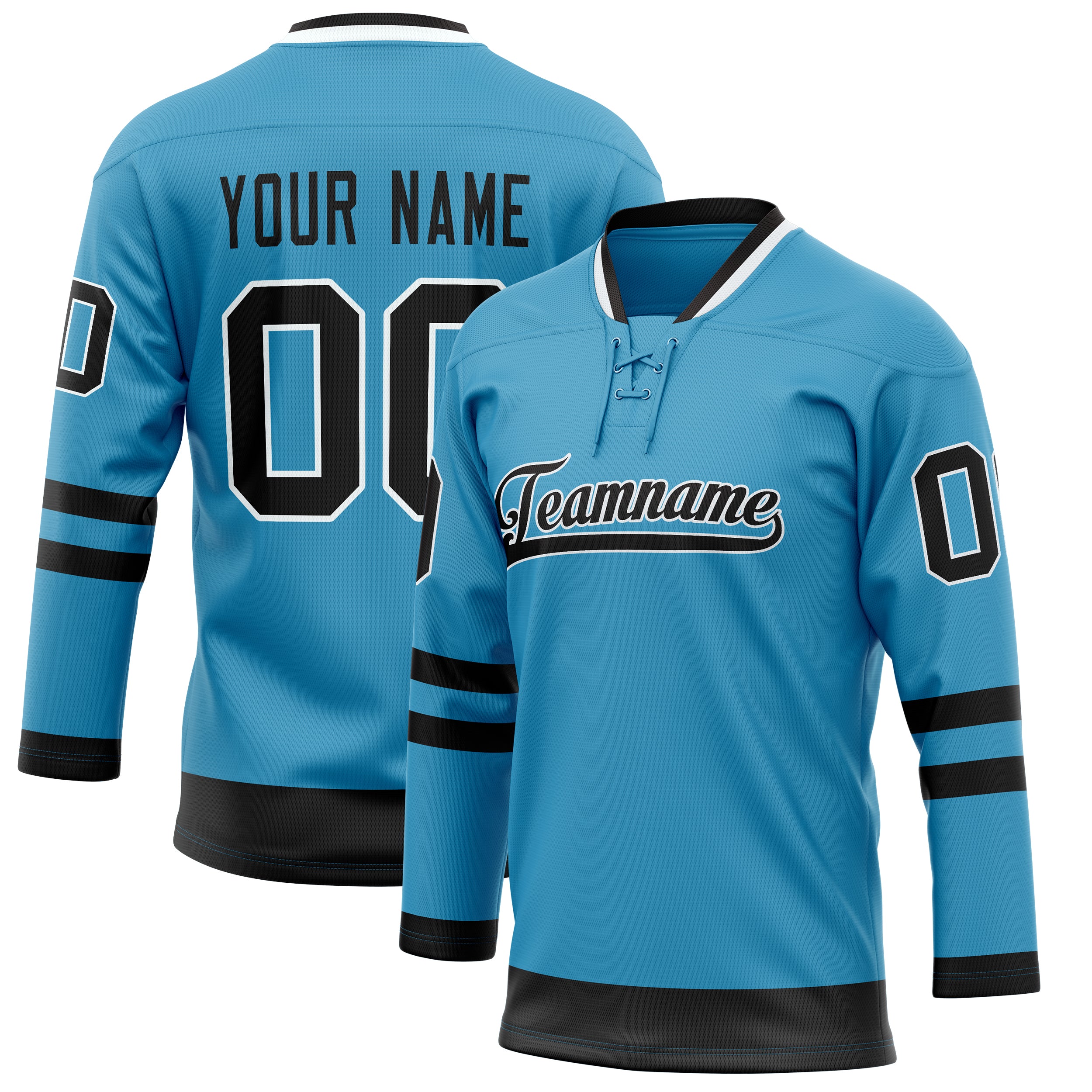 Personalized Panther & Blue Black Solid Colour Hockey Jersey