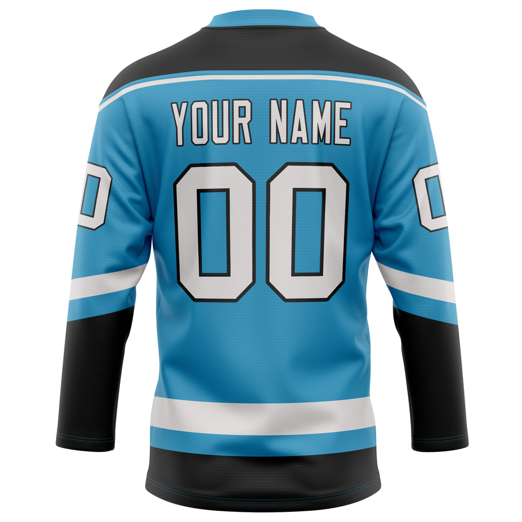 Personalized Panther & Blue Black Solid Colour Hockey Jersey