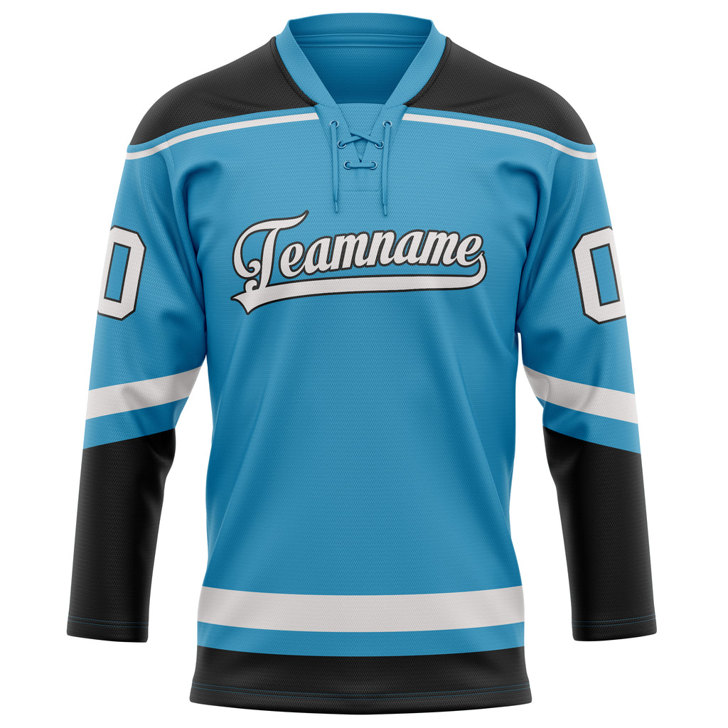Personalized Panther & Blue Black Solid Colour Hockey Jersey