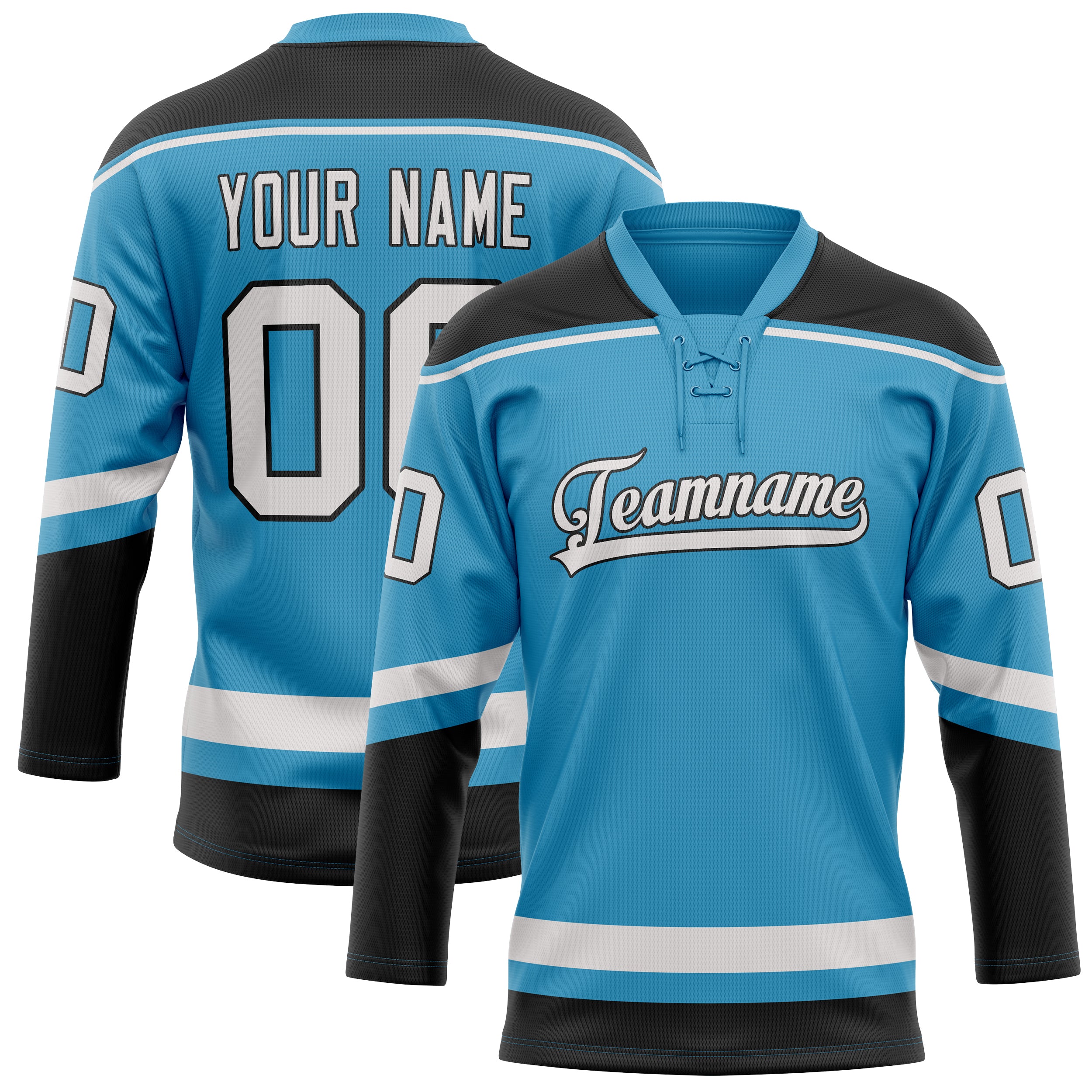 Personalized Panther & Blue Black Solid Colour Hockey Jersey