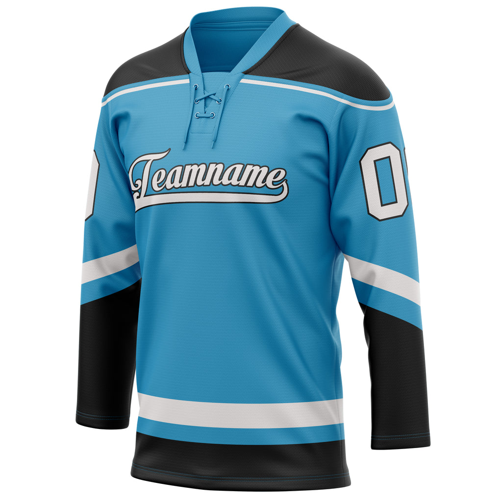 Personalized Panther & Blue Black Solid Colour Hockey Jersey