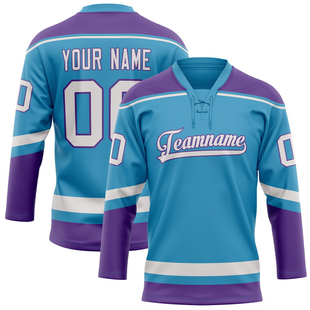 Personalized Panther & Blue Purple Solid Colour Hockey Jersey