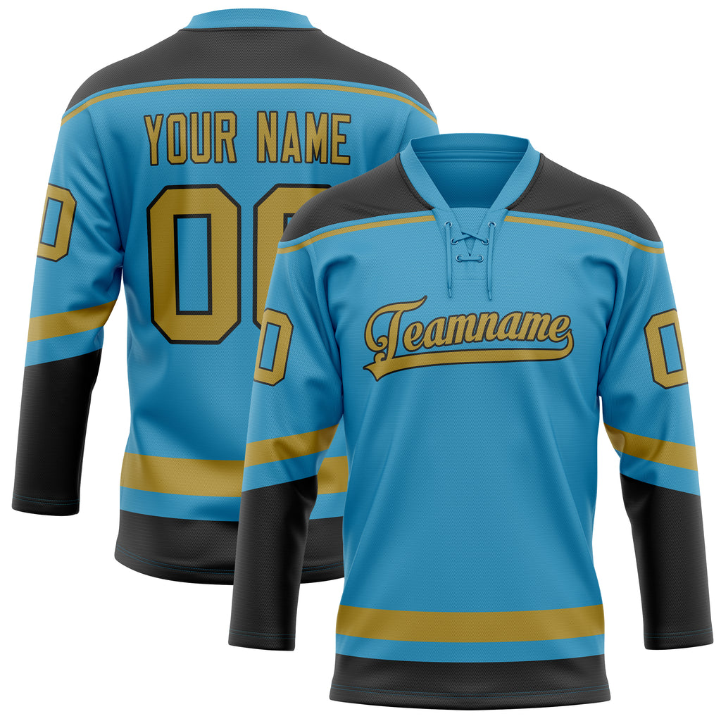 Personalized Panther & Blue Old Gold Solid Colour Hockey Jersey