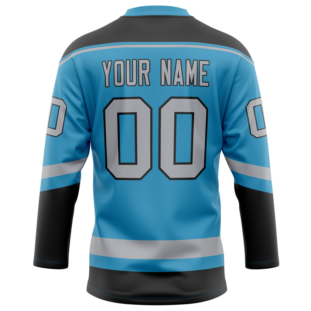 Personalized Panther & Blue Gray Solid Colour Hockey Jersey