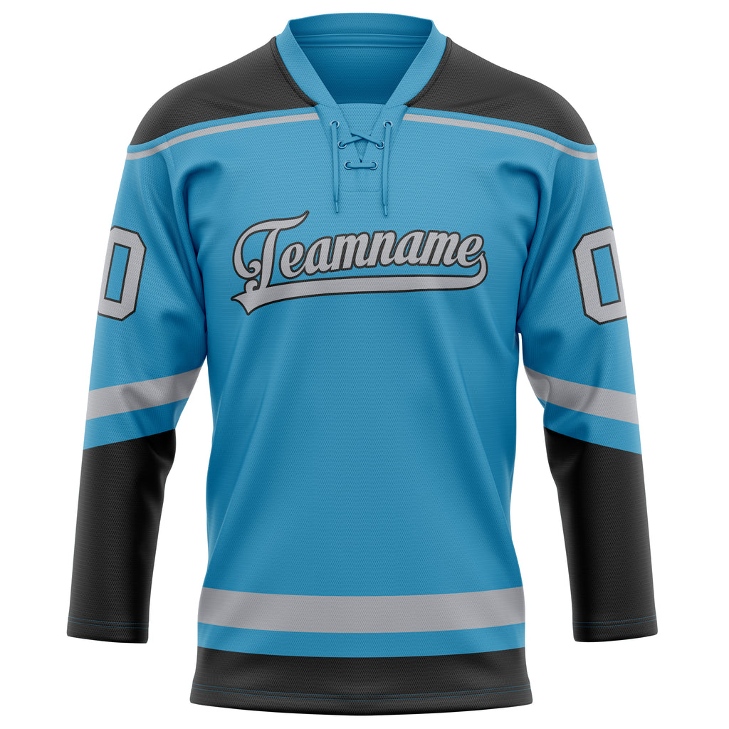 Personalized Panther & Blue Gray Solid Colour Hockey Jersey