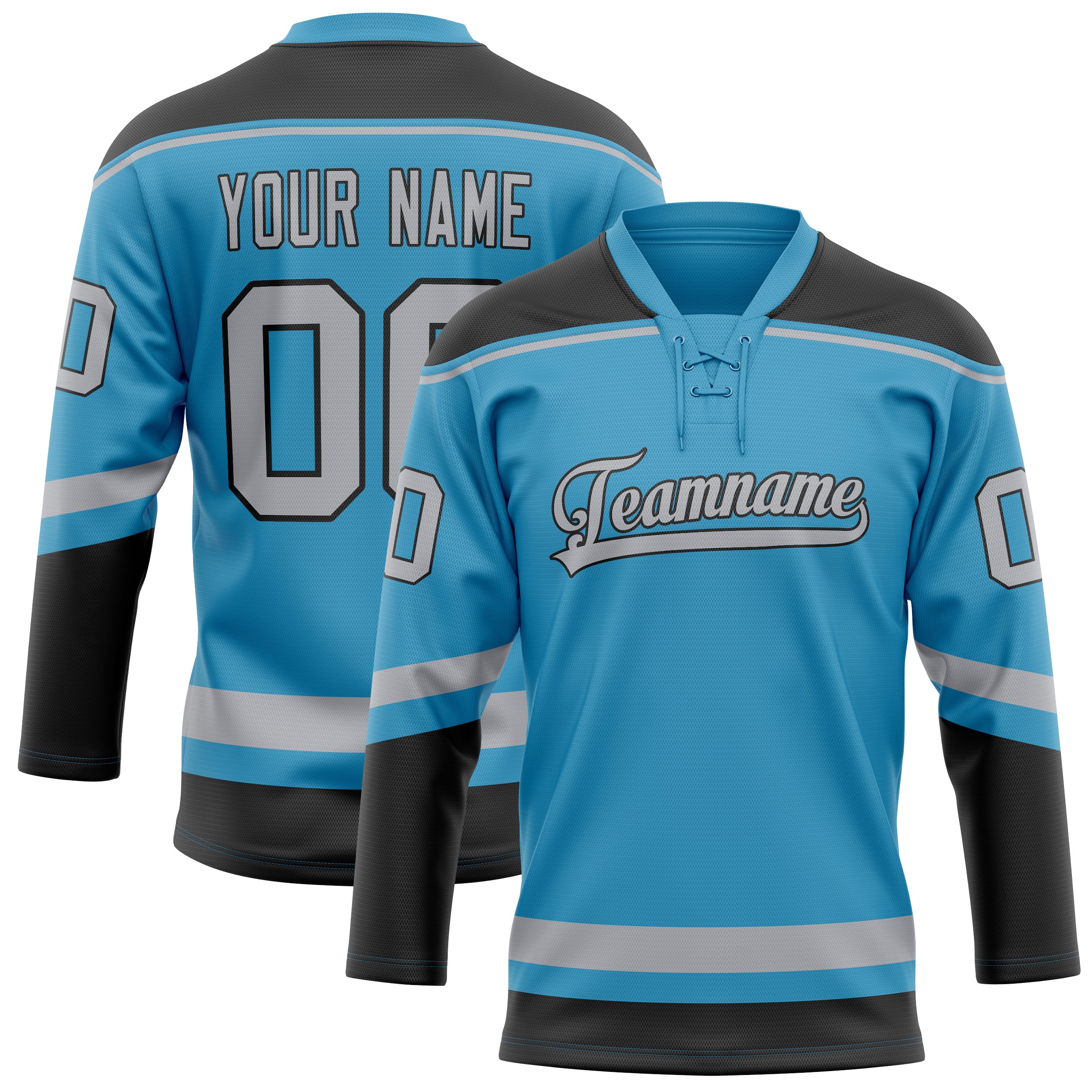 Personalized Panther & Blue Gray Solid Colour Hockey Jersey