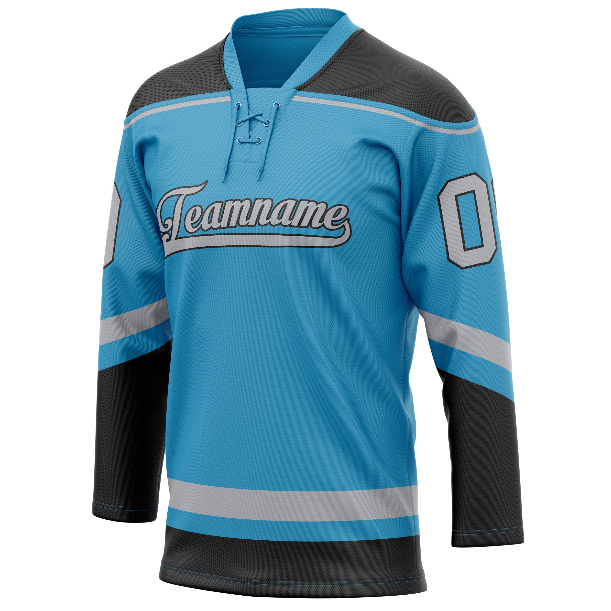 Personalized Panther & Blue Gray Solid Colour Hockey Jersey