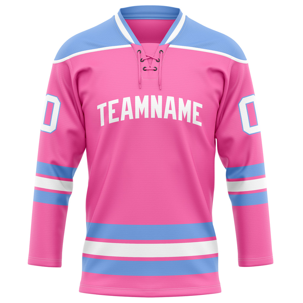 Personalized Pink & Light Blue Solid Colour Hockey Jersey