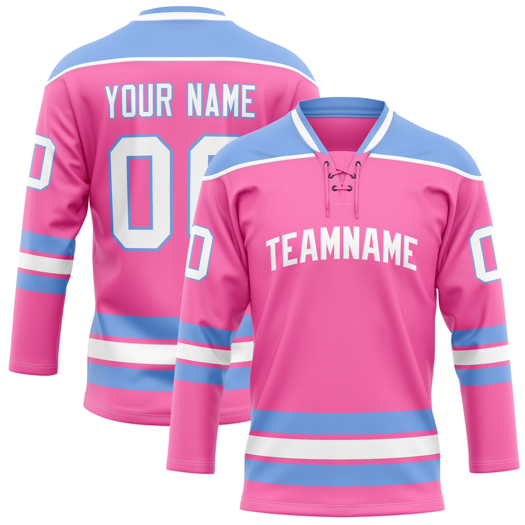 Personalized Pink & Light Blue Solid Colour Hockey Jersey