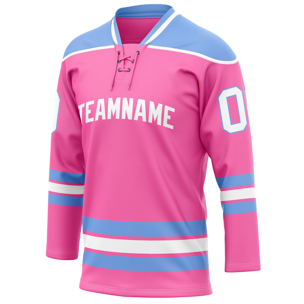 Personalized Pink & Light Blue Solid Colour Hockey Jersey