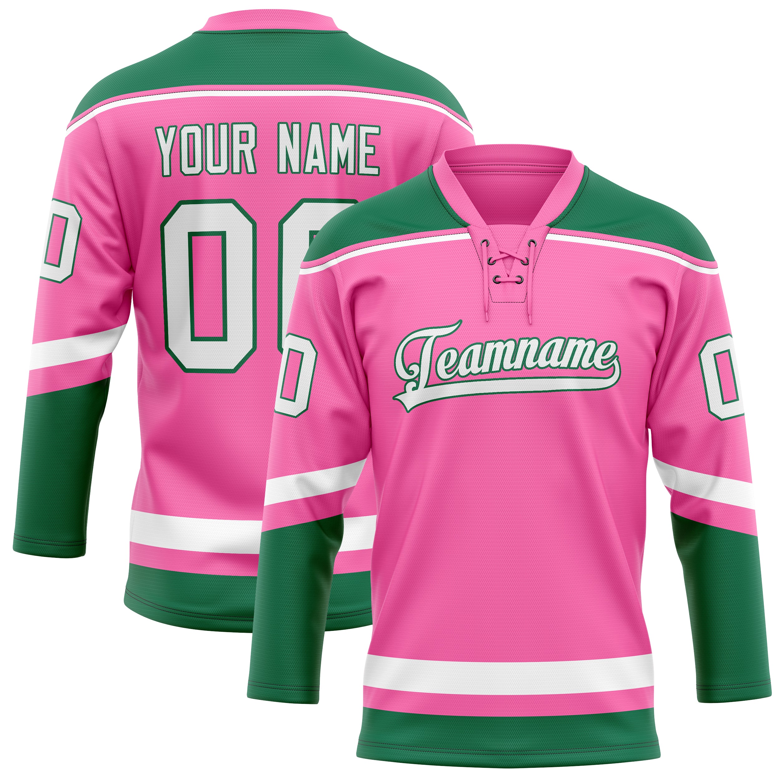 Personalized Pink & Kelly Green Solid Colour Hockey Jersey