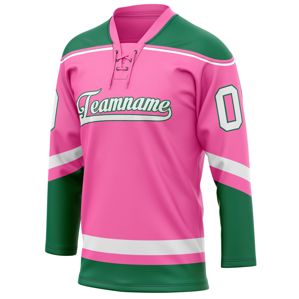 Personalized Pink & Kelly Green Solid Colour Hockey Jersey
